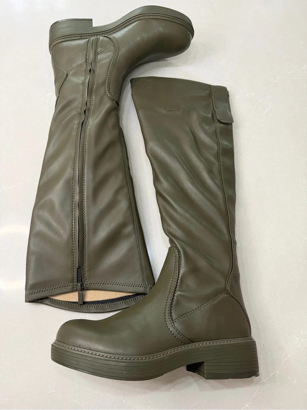 Franco Sarto L-Keaton Olive Green Knee High Boots 10M Riding Lug Sole Utility